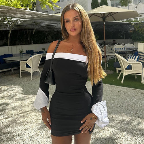 Damen Off-Shoulder Minikleid mit eleganten Puffärmeln Heidi-Mode