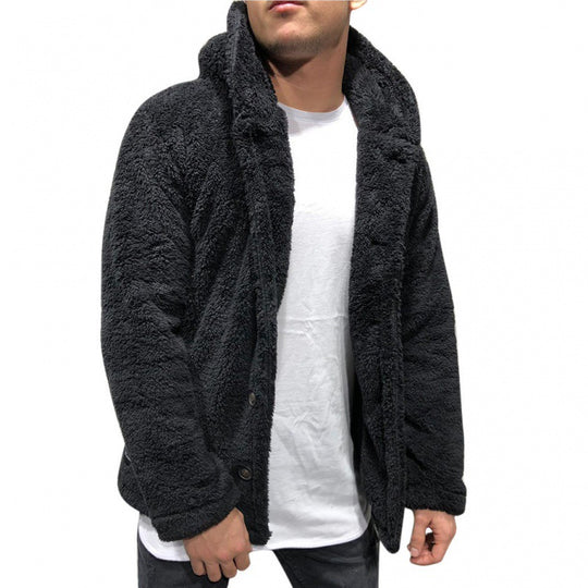 Herren Fleecejacke mit Kapuze und knöpfbarem Verschluss Heidi-Mode