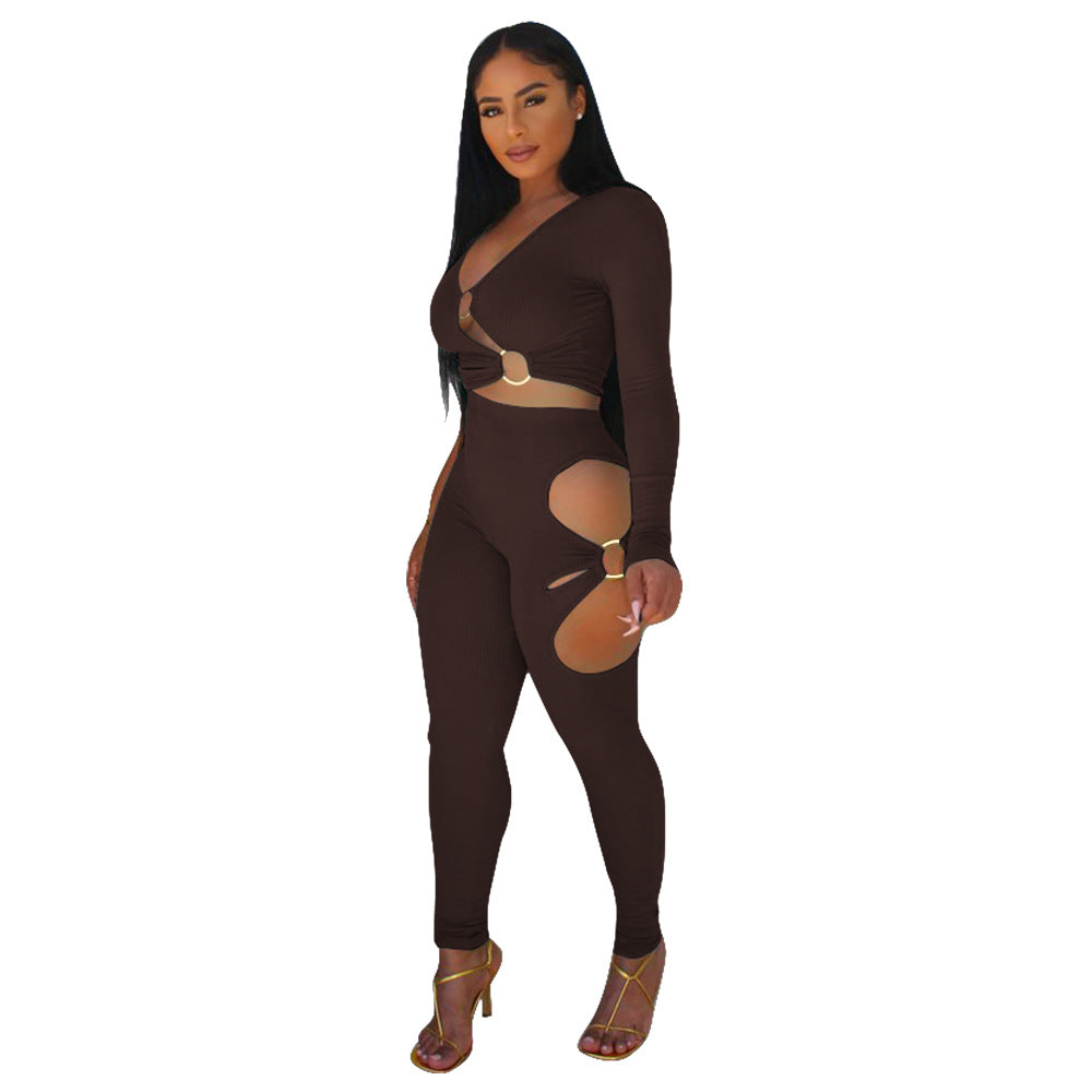 Damen Cut-Out Jumpsuit mit schimmerndem Design und langem Arm Heidi-Mode