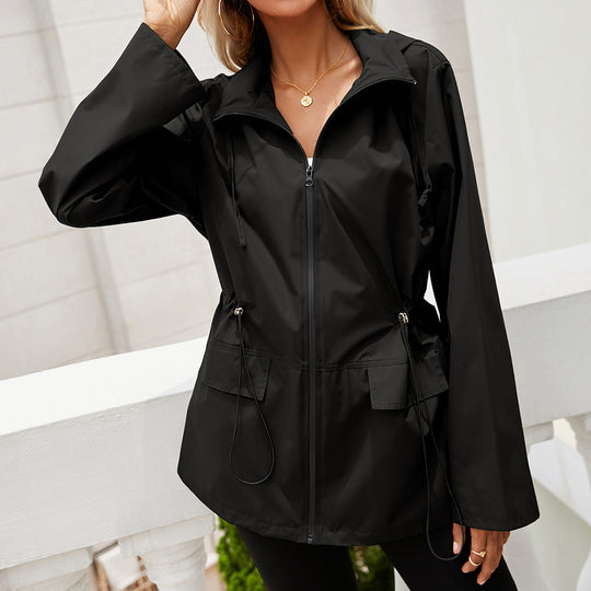 Damen leichte Regenjacke mit Kapuze und verstellbarem Bund Heidi-Mode