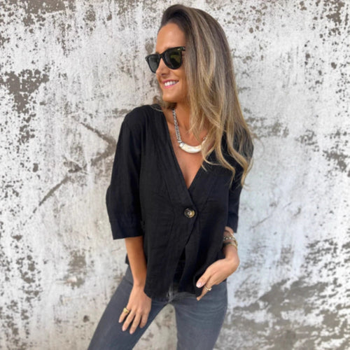 Damen Leichtes Leinenblazer mit kurzer Arm Heidi-Mode