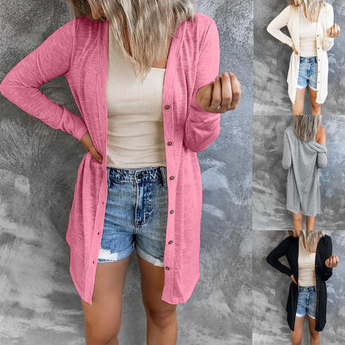 Damen Lange Strickjacke mit Knopfleiste und lässigem Schnitt Heidi-Mode