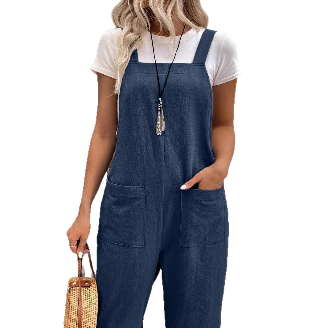 Damen Modische Latzhose mit weit geschnittenem Bein und praktischen Taschen Heidi-Mode