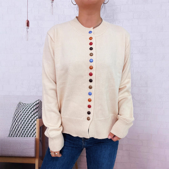 Damen stilvolle Strickjacke mit bunten Knöpfen Heidi-Mode