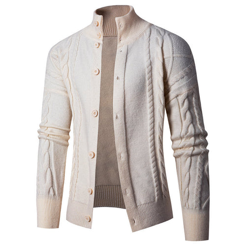 Herren Strickjacke mit klassischem Kabelmuster und hohem Stehkragen Heidi-Mode