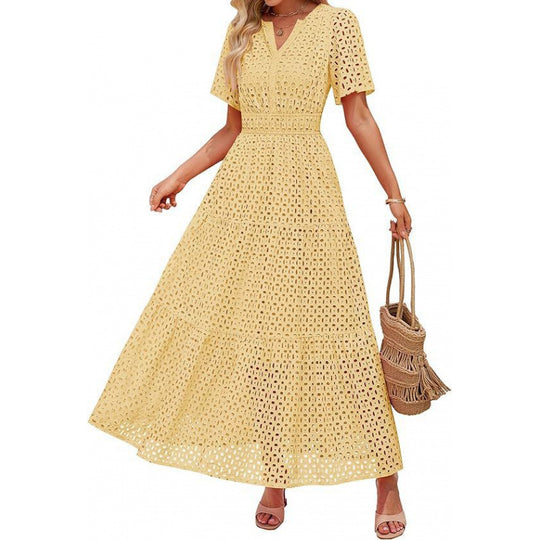 Damen Maxikleid mit gehäkeltem Muster Heidi-Mode