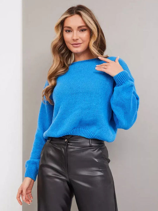 Damen lässiger Oversize-Pullover mit ballonförmigen Ärmeln und strukturiertem Maschenmuster Heidi-Mode