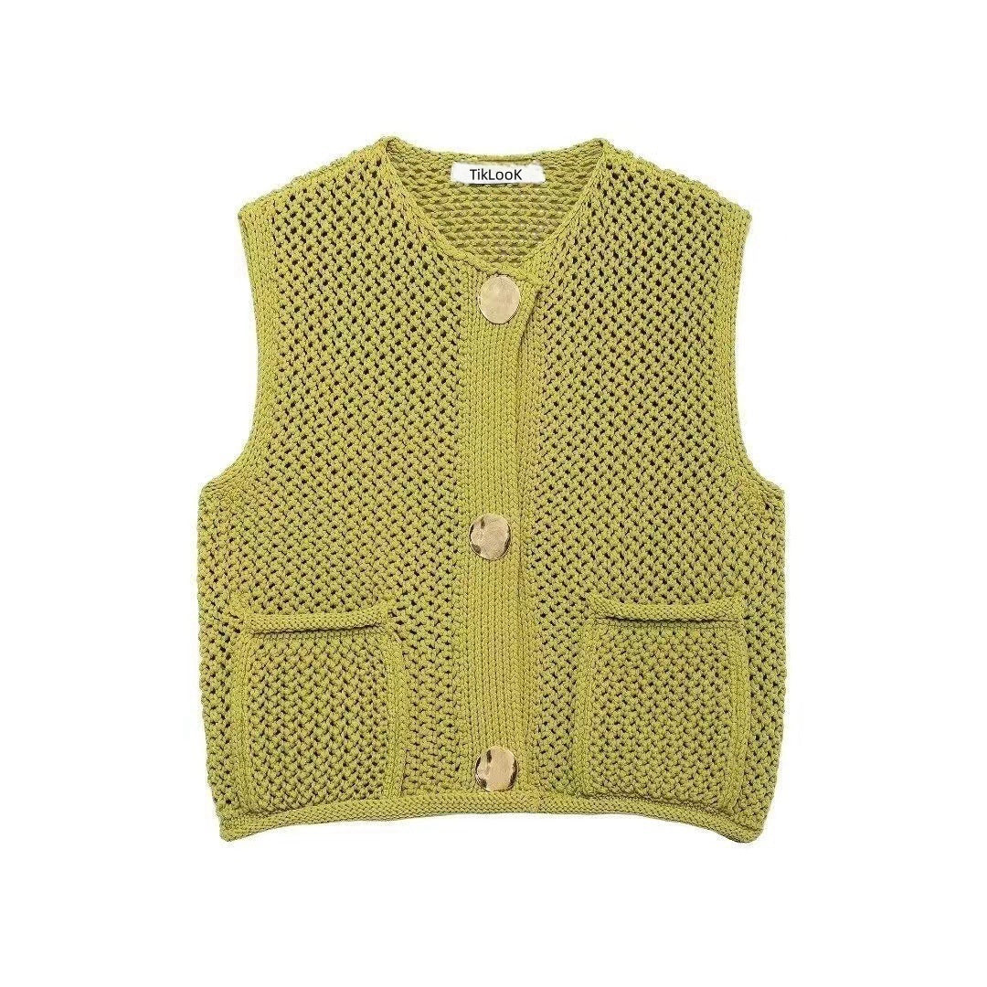 Damen Strickweste mit Knopfdetails und praktischen Taschen Heidi-Mode
