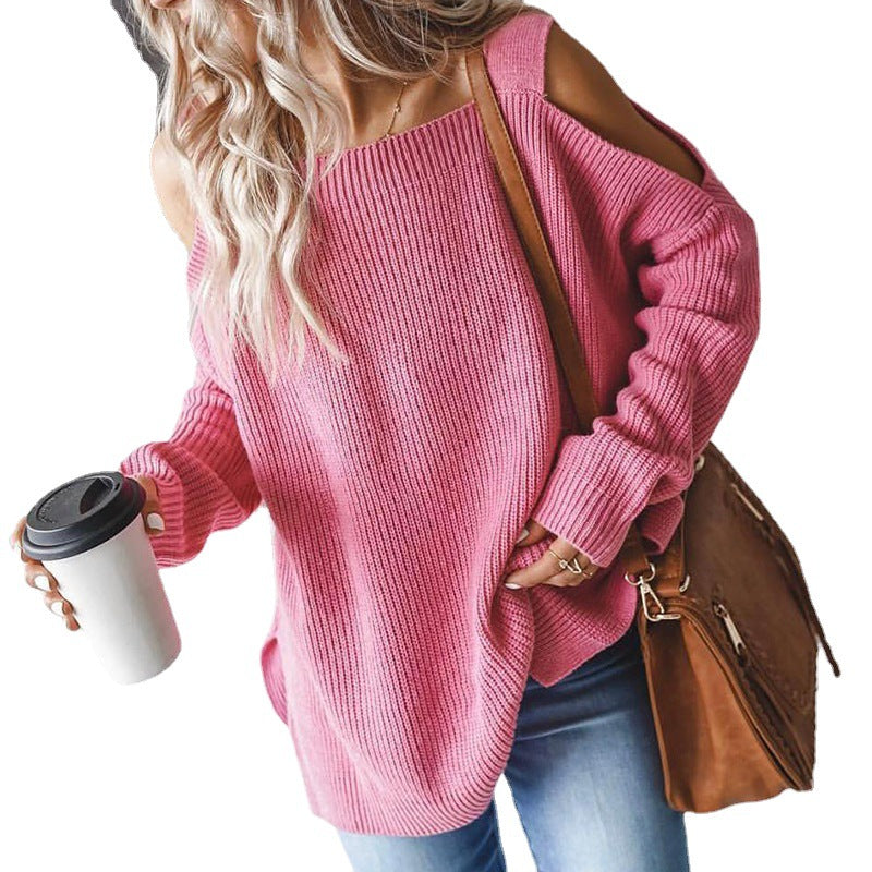 Damen lässiger Strickpullover mit offenen Schultern und großzügigem Schnitt Heidi-Mode