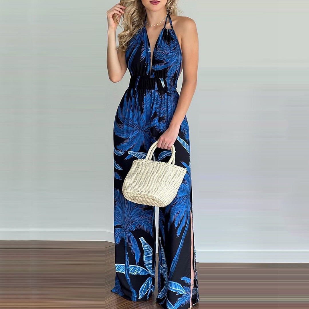 Damen eleganter Jumpsuit mit Spaghettiträgern und hohen Seitenschlitzen Heidi-Mode
