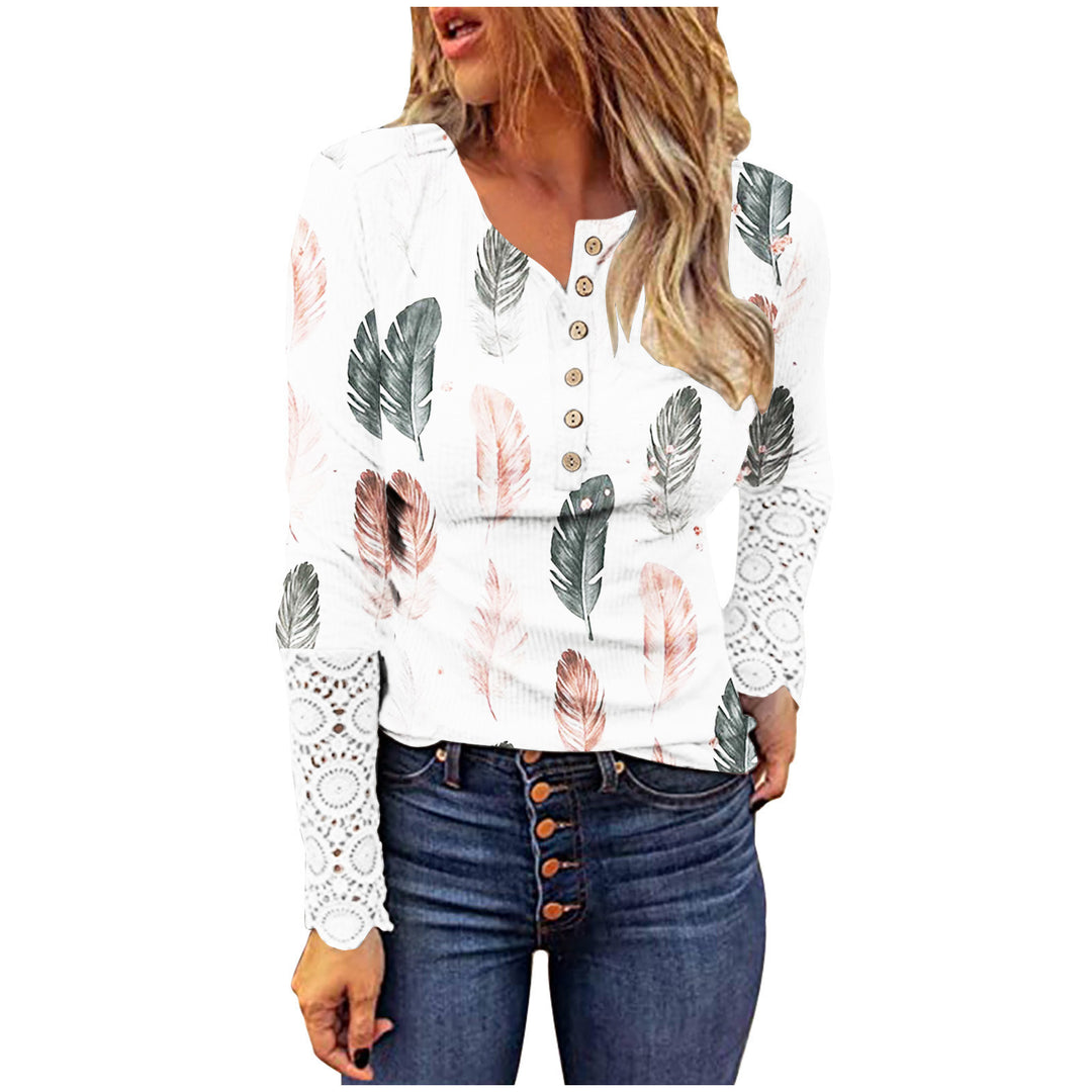 Damen langärmliges T-Shirt mit Spitze und modernem Leo-Muster Heidi-Mode