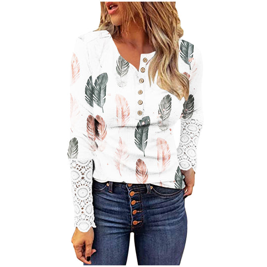 Damen langärmliges T-Shirt mit Spitze und modernem Leo-Muster Heidi-Mode
