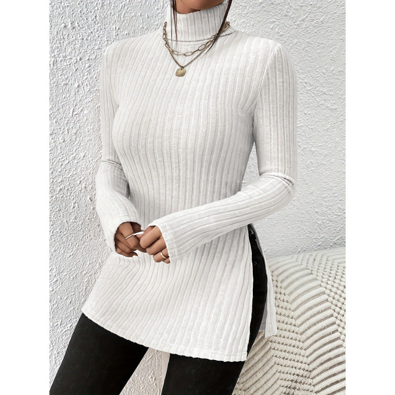 Damen Modischer Rollkragenpullover mit angesagter Rippstruktur Heidi-Mode