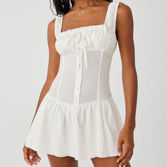 Damen Minikleid mit Rüschendetails und dekorativem Knoten Heidi-Mode