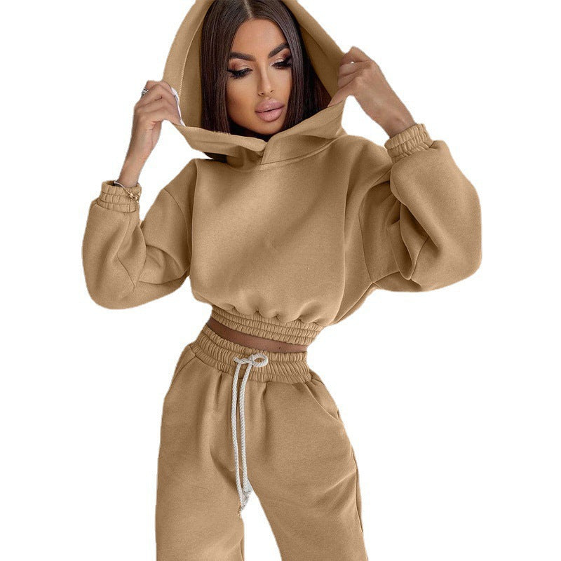 Damen modisches Set aus lässigem Hoodie mit elastischem Bund und Freizeit-Hose Heidi-Mode