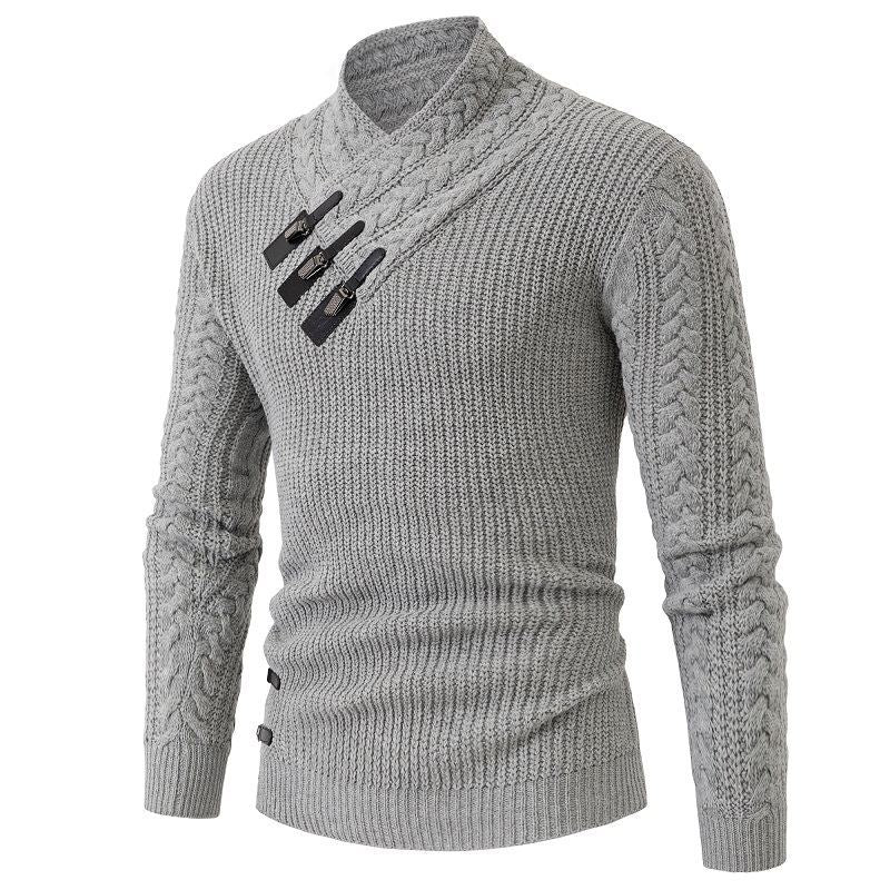 Herren Strickpullover mit asymmetrischem Kragen und dekorativem Zipper Heidi-Mode