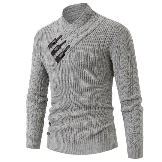 Herren Strickpullover mit asymmetrischem Kragen und dekorativem Zipper Heidi-Mode