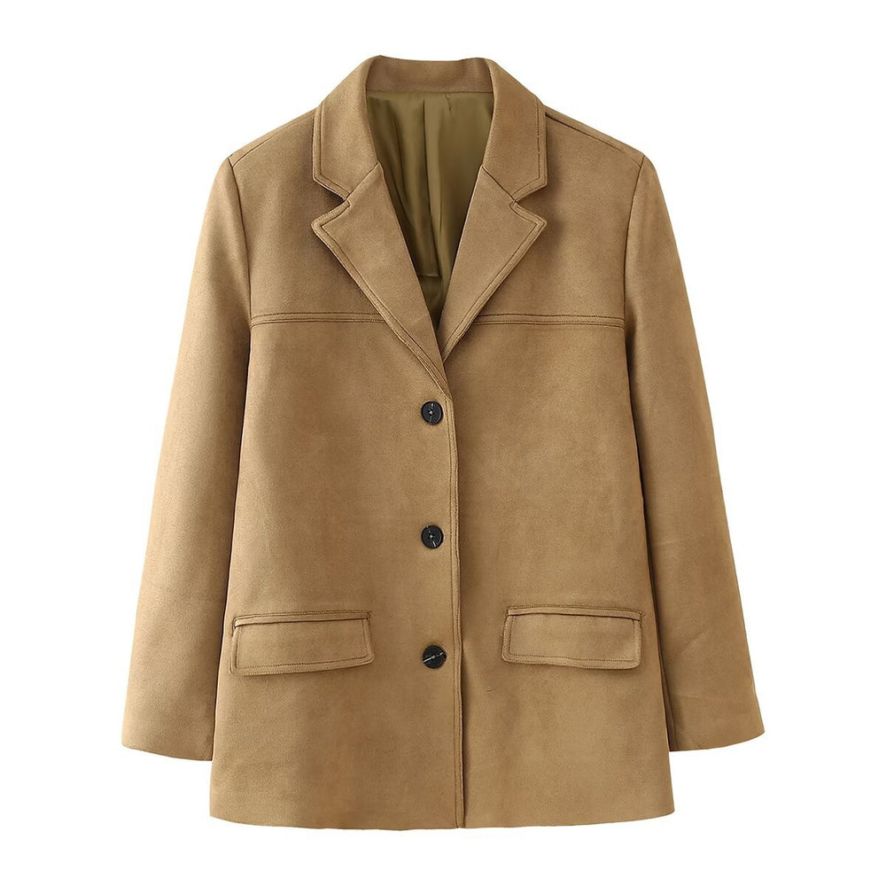 Damen Casual Blazerjacke aus hochwertigem Kunstleder mit eleganten Taschen Heidi-Mode