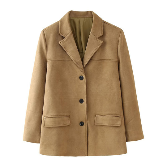 Damen Casual Blazerjacke aus hochwertigem Kunstleder mit eleganten Taschen Heidi-Mode