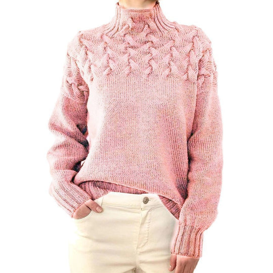 Damen Strickpullover mit hochgeschlossenem Kragen und trendigem Zopfmuster Heidi-Mode
