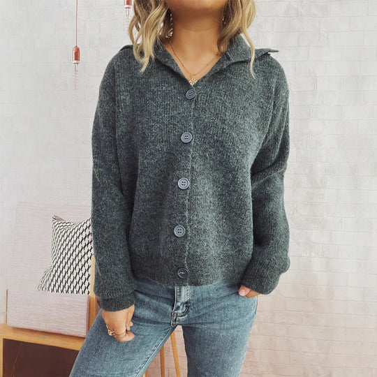 Damen gestrickte Oversize-Jacke mit Knopfleiste und weitem Schnitt Heidi-Mode