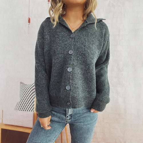 Damen gestrickte Oversize-Jacke mit Knopfleiste und weitem Schnitt Heidi-Mode