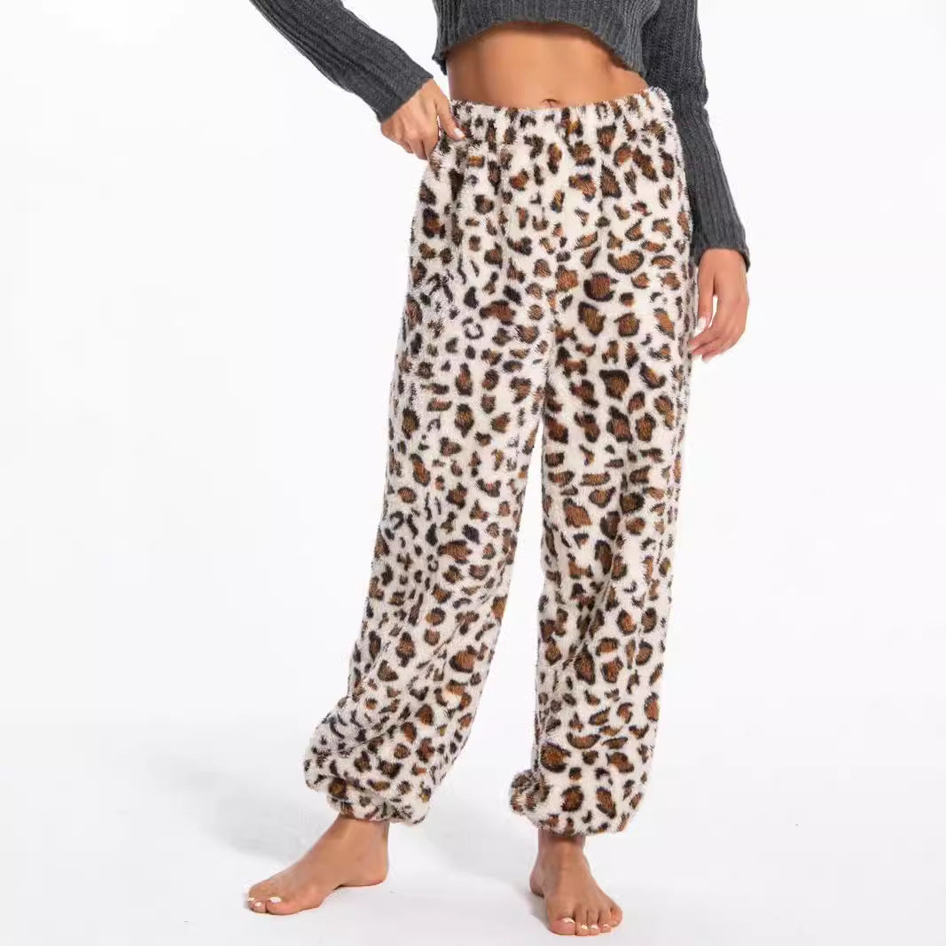 Damen kuschelige Fleece-Hose mit Leopardenmuster Heidi-Mode