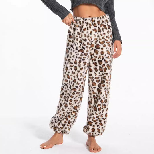 Damen kuschelige Fleece-Hose mit Leopardenmuster Heidi-Mode