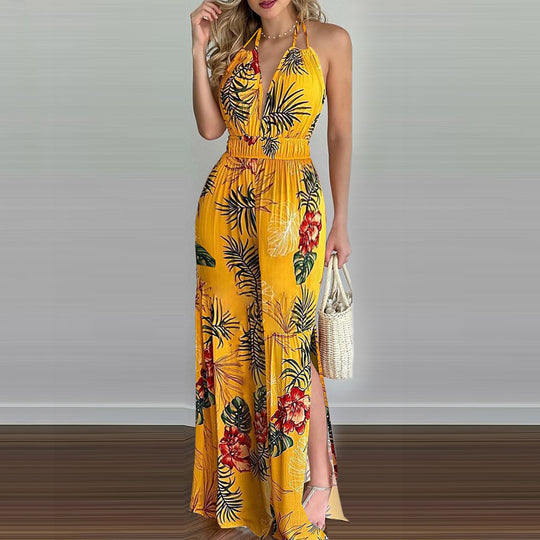 Damen eleganter Jumpsuit mit Spaghettiträgern und hohen Seitenschlitzen Heidi-Mode