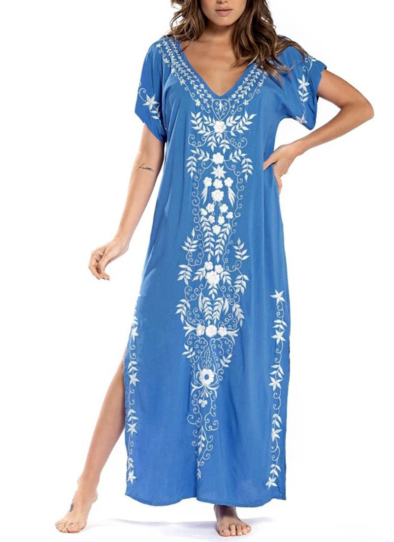 Damen Lange Strandrobe mit kunstvollen Stickdetails Heidi-Mode