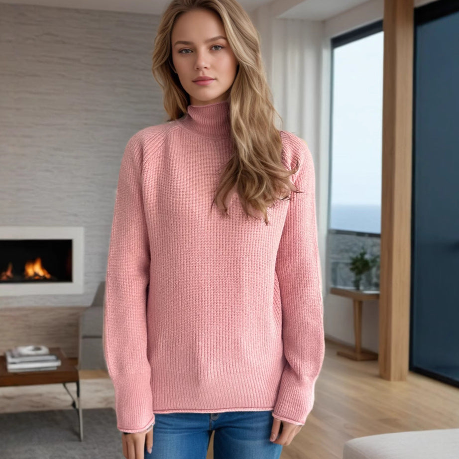 Damen Pullover mit hohem Kragen und strukturiertem Strickmuster Heidi-Mode
