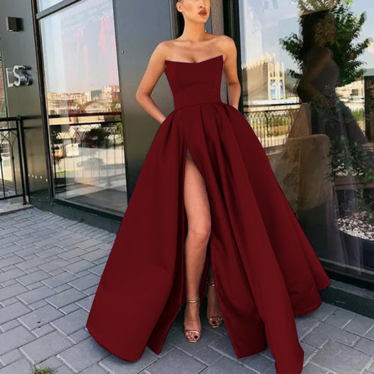 Damen Elegantes Abendkleid mit schwingendem Saum und sexy Schlitz Heidi-Mode