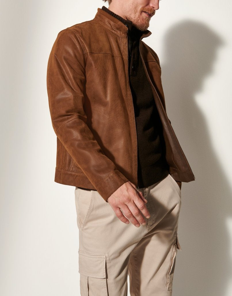 Herren Lederjacke im modernen Schnitt mit strukturiertem Obermaterial Heidi-Mode