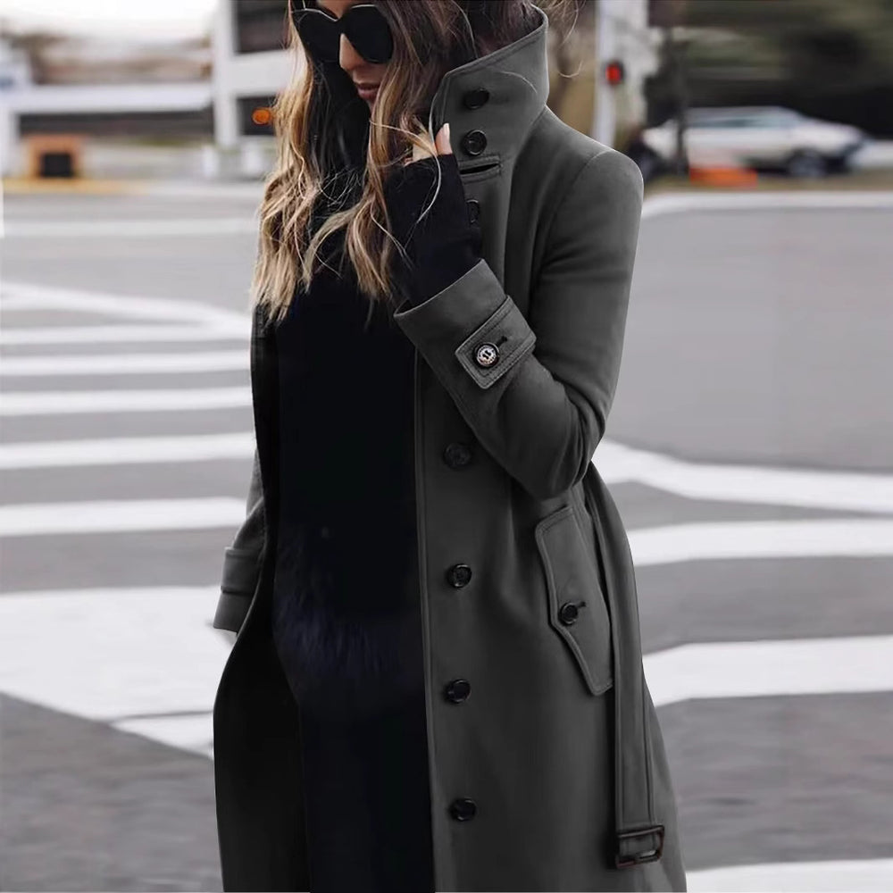 Damen modischer Trenchcoat mit hohem Kragen und eleganten Knopfdetails Heidi-Mode