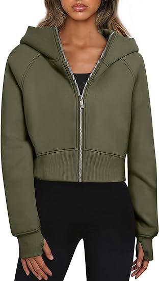 Damen cropped Kapuzenjacke mit durchgehendem Reißverschluss Heidi-Mode