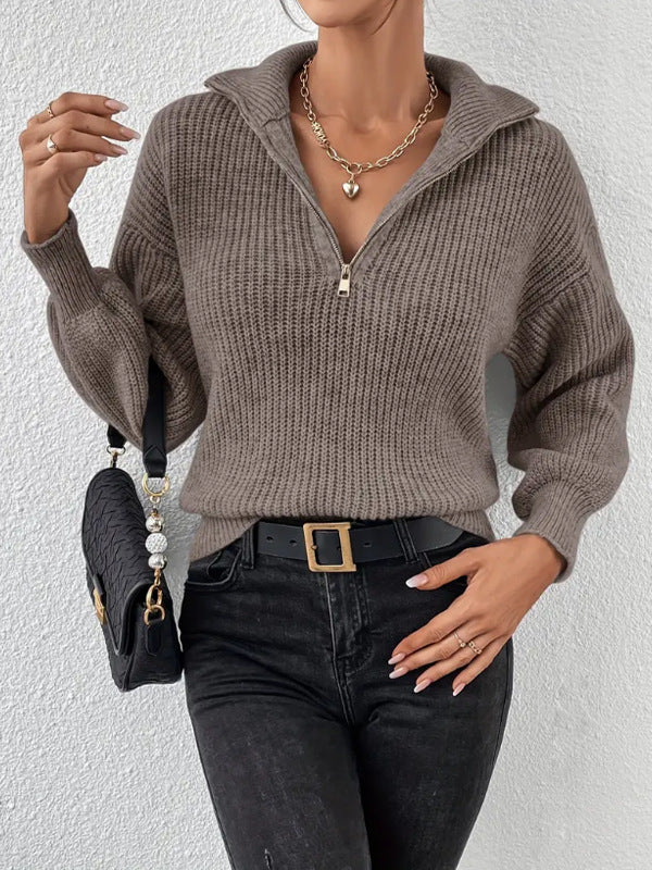 Damen modischer Pullover mit hochgeschlossenem Kragen und Reißverschluss Heidi-Mode