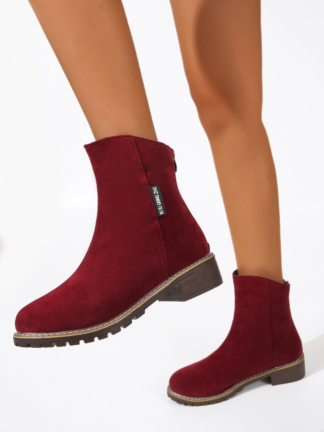 Damen Modische Ankle Boots aus Wildleder mit Reißverschluss Heidi-Mode