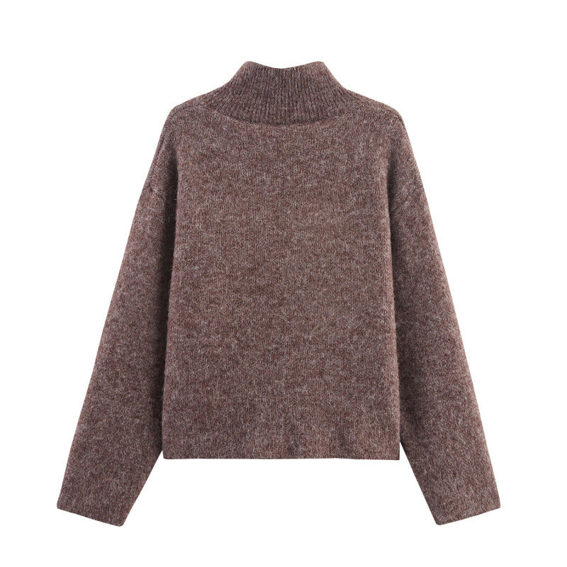Damen modischer Strickpullover mit stilvollem Reißverschluss und dekorativen Knöpfen Heidi-Mode