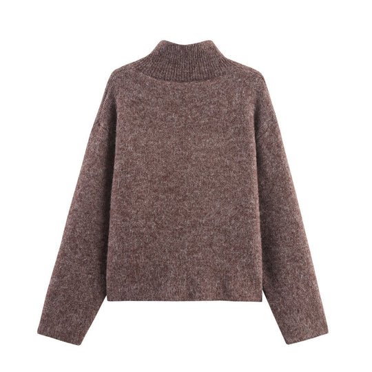 Damen modischer Strickpullover mit stilvollem Reißverschluss und dekorativen Knöpfen Heidi-Mode