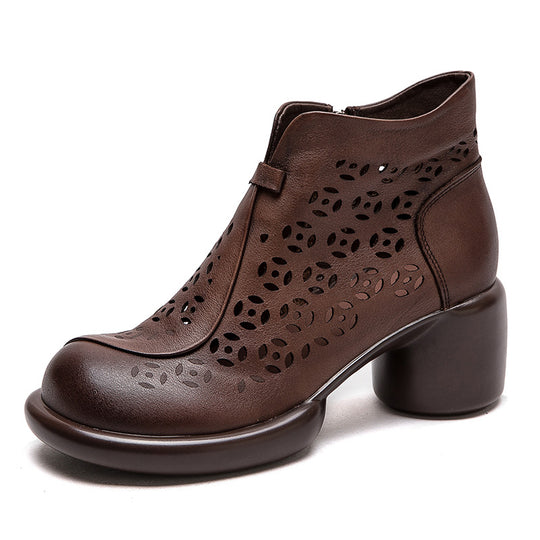 Damen Stiefeletten mit durchbrochener Oberflächenstruktur und komfortablem Blockabsatz Heidi-Mode