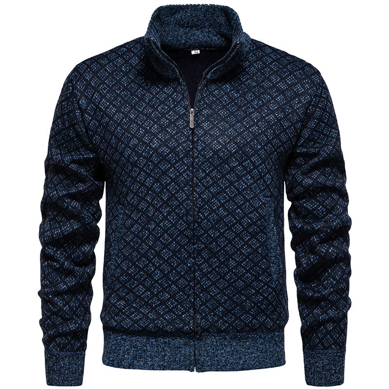 Herren Strickjacke im modernen Rautenmuster mit durchgehendem Reißverschluss Heidi-Mode