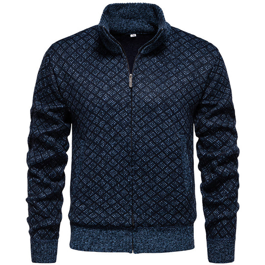 Herren Strickjacke im modernen Rautenmuster mit durchgehendem Reißverschluss Heidi-Mode