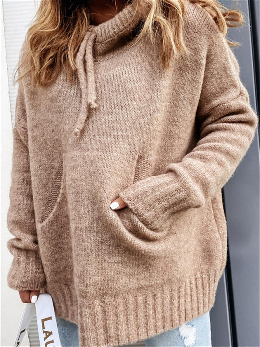 Damen lässiger Pullover mit Kapuze und strukturiertem Gewebe Heidi-Mode