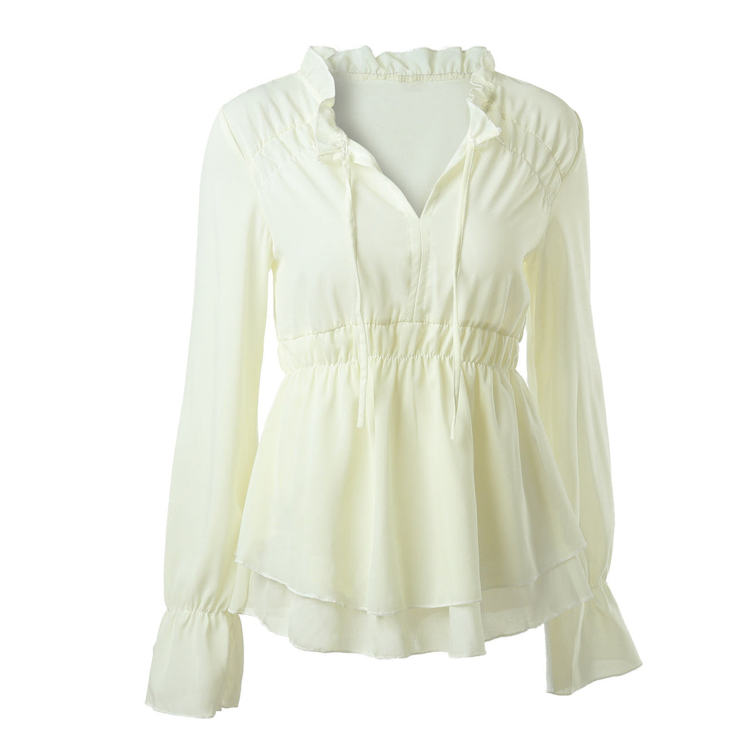 Damen Rüschenbluse mit elastischer Taillierung und langen Ärmeln Heidi-Mode