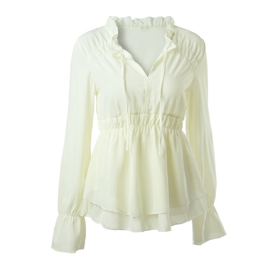 Damen Rüschenbluse mit elastischer Taillierung und langen Ärmeln Heidi-Mode