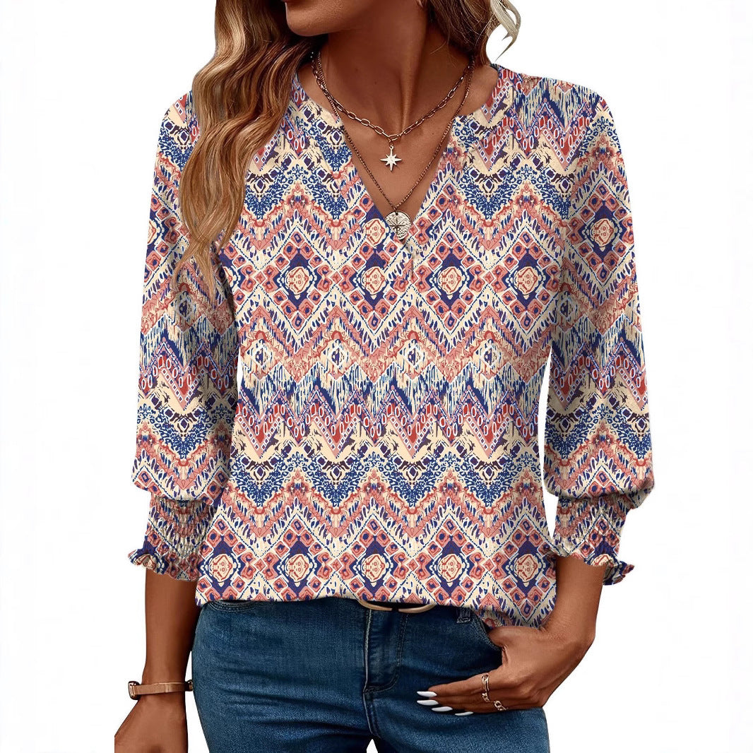 Damen modische Bluse mit verspieltem Paisleymuster und Rüschendetails Heidi-Mode
