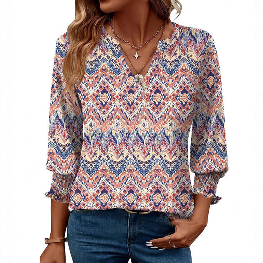 Damen modische Bluse mit verspieltem Paisleymuster und Rüschendetails Heidi-Mode