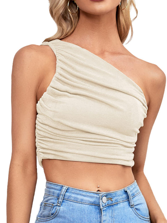 Damen Asymmetrisches Cropped Top mit Raffung Heidi-Mode