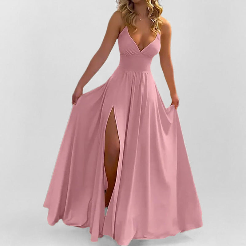 Damen Maxikleid mit tiefem V-Ausschnitt und seitlichem Schlitz Heidi-Mode