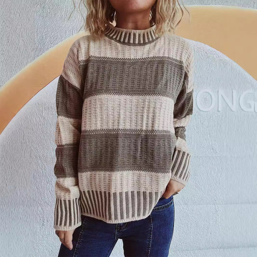 Damen lässiger Strickpullover mit modernem Streifenmuster und warmem Material Heidi-Mode